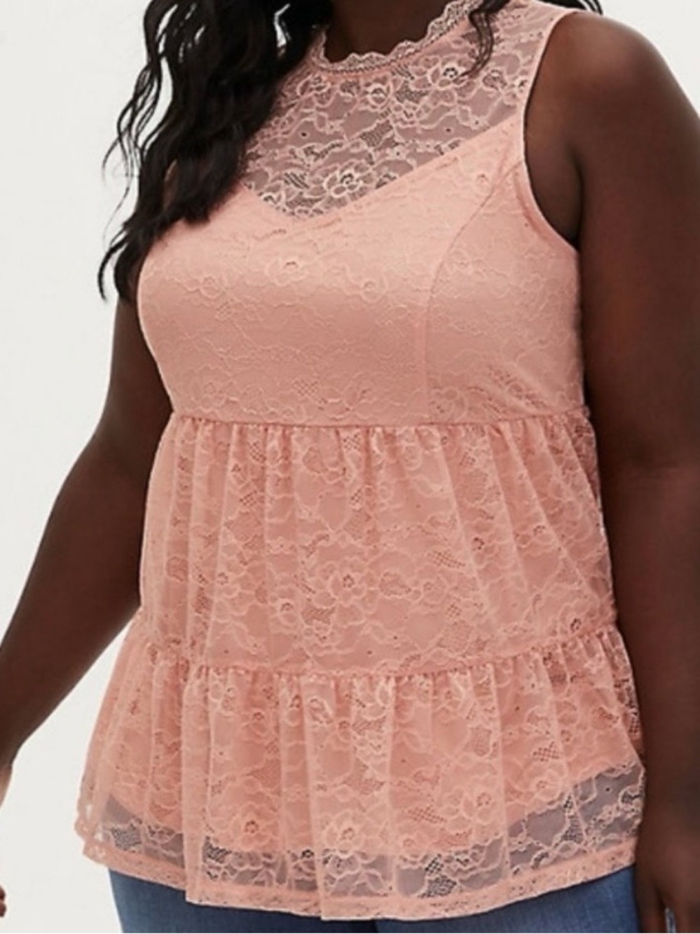 Torrid size 0 New Peach Lace Mock Neck Shirred Hem Sleeveless Tank Top